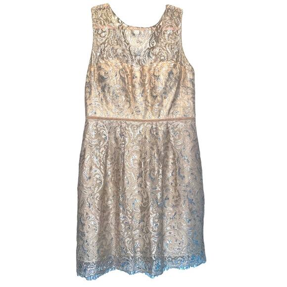Jenny Yoo Harlow Sandstone Metallic Cocktail Dress size 14 - Picture 2 of 12